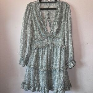 Brand New Green Ruffle Open Back Mini Dress | Size Small (US 4-6)